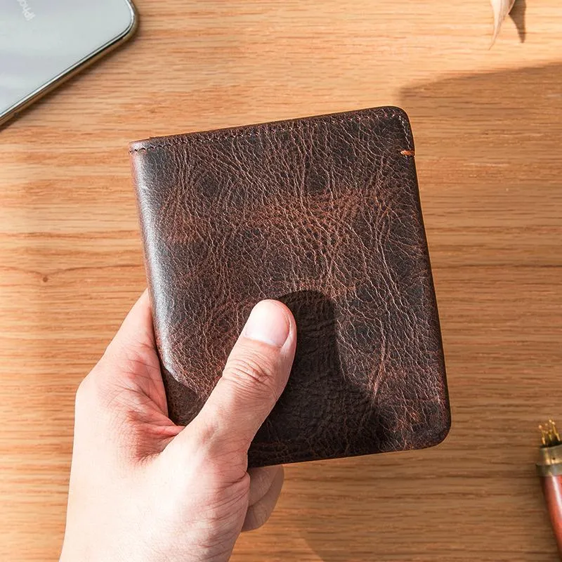 Dark Brown Handmade Leather Mens Front Pocket Wallets Bifold Vintage billfold Wallet Small Wallet for Men