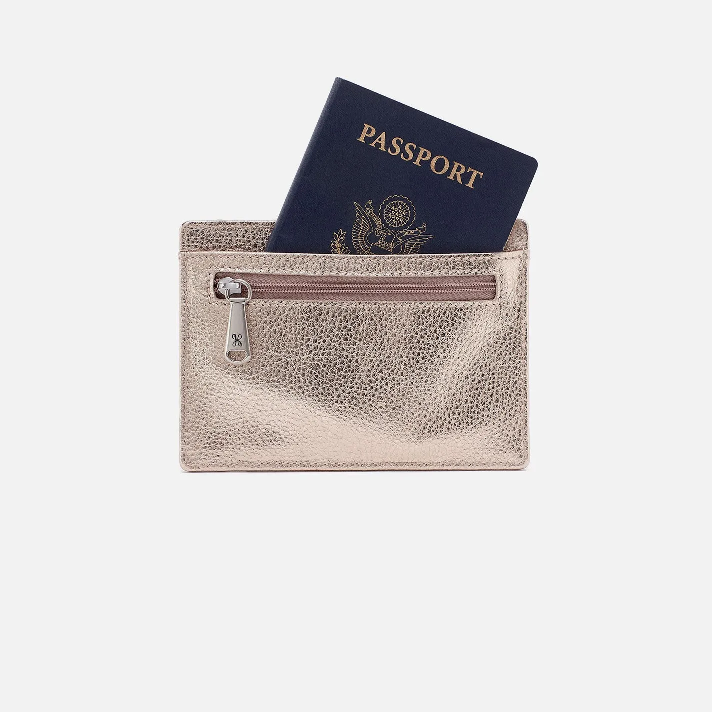 Euro Slide Card Case In Metallic Leather - Cameo Quartz