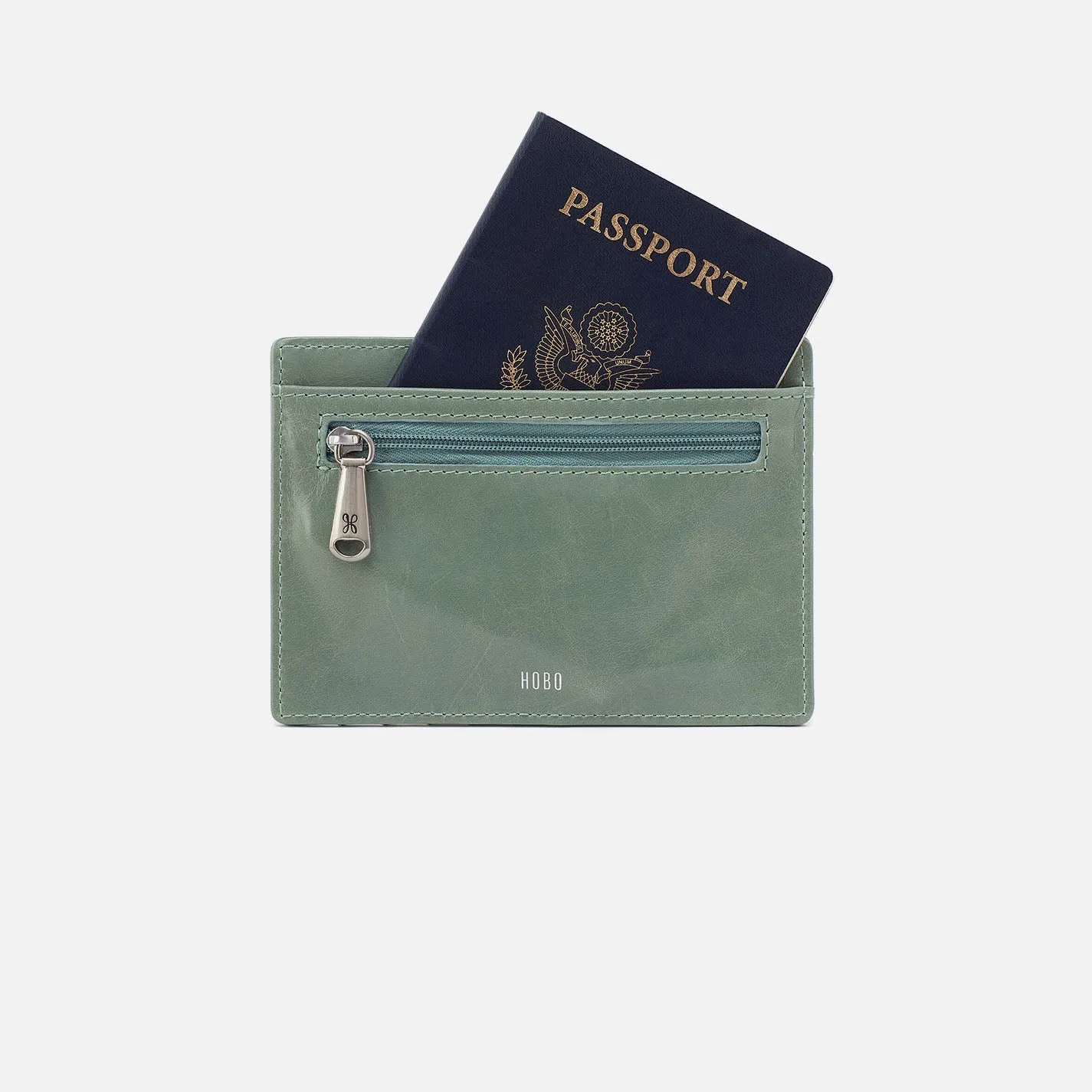Euro Slide Card Case In Polished Leather - Jade