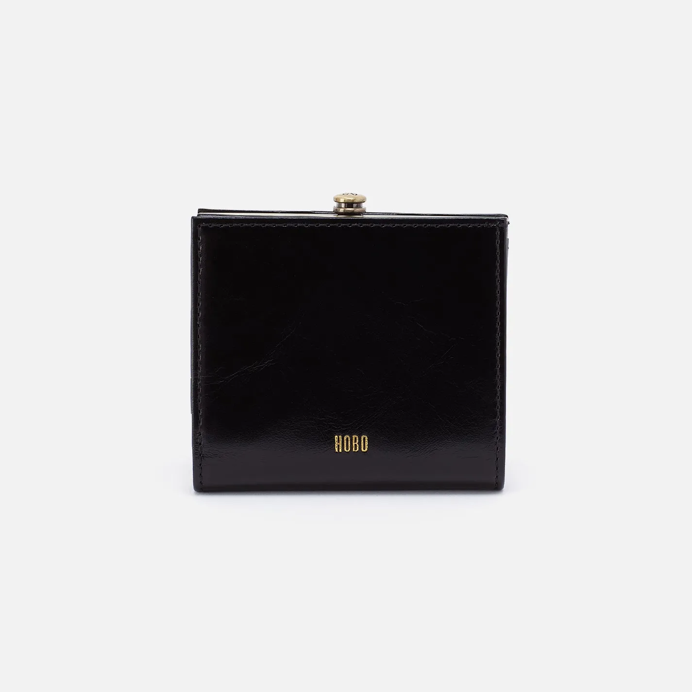 Gable Mini Frame Wallet In Polished Leather - Black