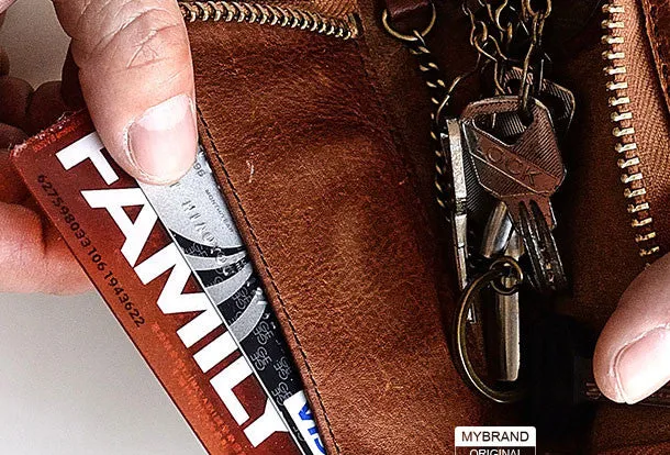 Genuine leather billfold wallet leather men billfold vintage key wallet for men