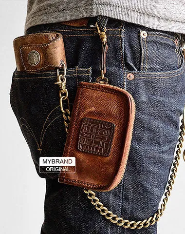 Genuine leather billfold wallet leather men billfold vintage key wallet for men