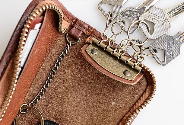 Genuine leather billfold wallet leather men billfold vintage key wallet for men