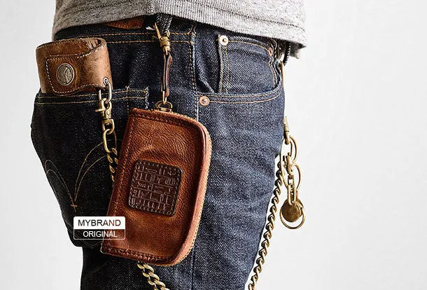 Genuine leather billfold wallet leather men billfold vintage key wallet for men