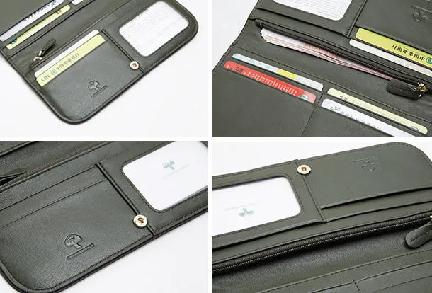 Genuine Leather Cute Long Slim Wallet Clutch Passport Wallet Purse For Women Girl