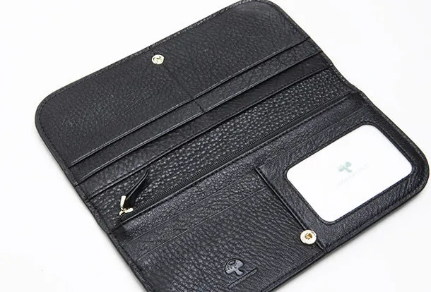 Genuine Leather Cute Long Slim Wallet Clutch Passport Wallet Purse For Women Girl