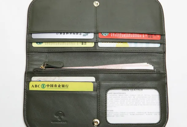 Genuine Leather Cute Long Slim Wallet Clutch Passport Wallet Purse For Women Girl