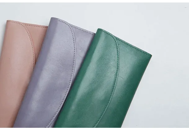 Genuine Leather Cute Long Slim Wallet Trifold Clutch Passport Wallet Purse For Women Girl