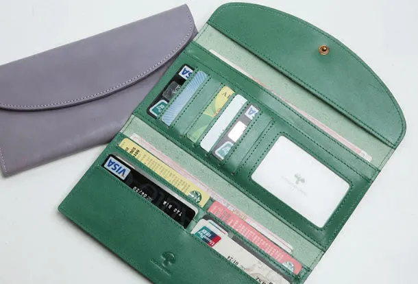 Genuine Leather Cute Long Slim Wallet Trifold Clutch Passport Wallet Purse For Women Girl