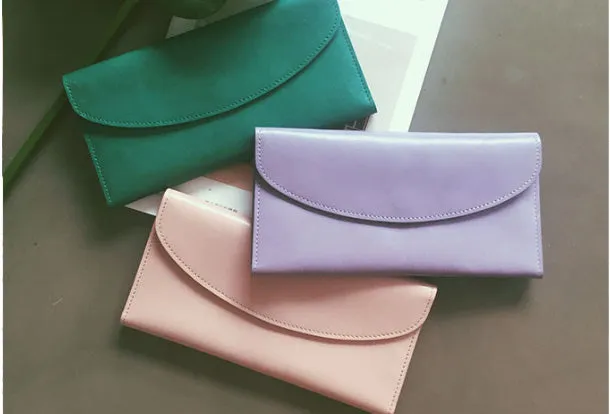 Genuine Leather Cute Long Slim Wallet Trifold Clutch Passport Wallet Purse For Women Girl