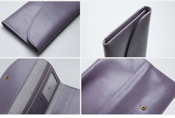 Genuine Leather Cute Long Slim Wallet Trifold Clutch Passport Wallet Purse For Women Girl