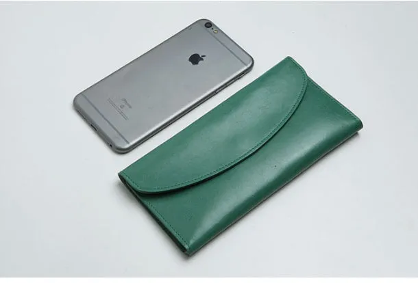 Genuine Leather Cute Long Slim Wallet Trifold Clutch Passport Wallet Purse For Women Girl
