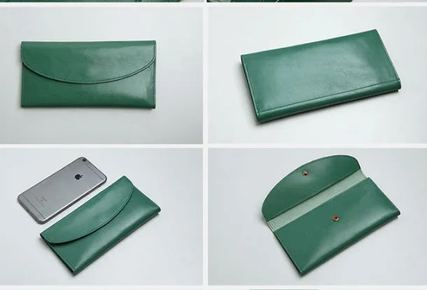 Genuine Leather Cute Long Slim Wallet Trifold Clutch Passport Wallet Purse For Women Girl