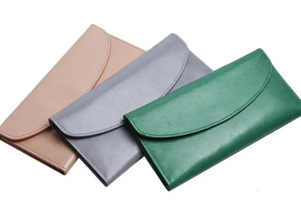 Genuine Leather Cute Long Slim Wallet Trifold Clutch Passport Wallet Purse For Women Girl