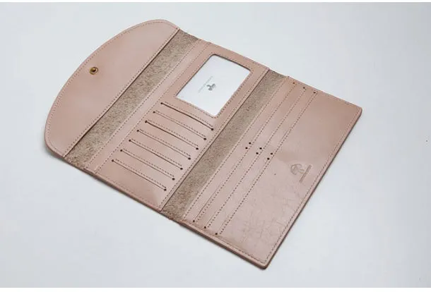 Genuine Leather Cute Long Slim Wallet Trifold Clutch Passport Wallet Purse For Women Girl