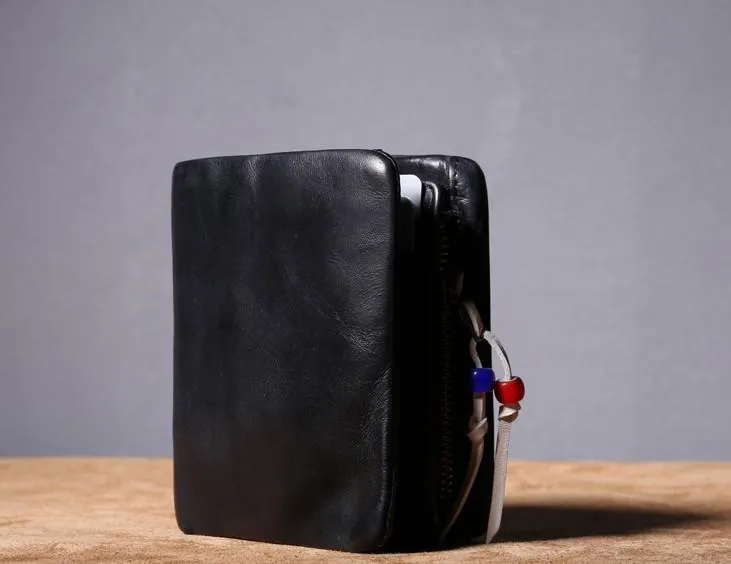 Genuine Leather Mens Cool billfold Leather Wallet Men Small Wallets Bifold for Men