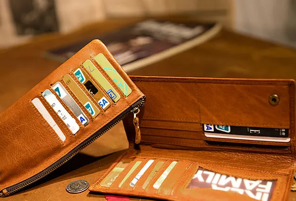 Genuine Leather Wallet Clutch Zip Cards Wallet Long Wallet Befold Wallet For Men Women