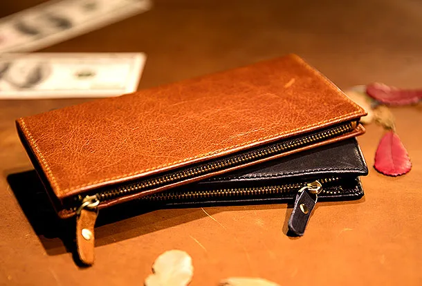 Genuine Leather Wallet Clutch Zip Cards Wallet Long Wallet Befold Wallet For Men Women