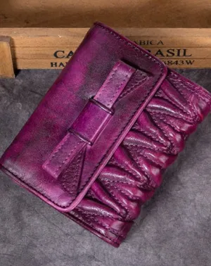 Genuine Leather Wallet Folded billfold Wallet Vintage Bowknot Wallet Purse Cute Gift For Women