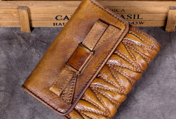 Genuine Leather Wallet Folded billfold Wallet Vintage Bowknot Wallet Purse Cute Gift For Women