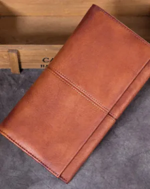 Genuine Leather Wallet Folded Long Wallet Vintage Tooling Wallet Purse For Men Women