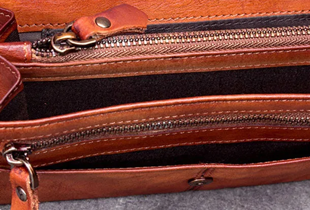 Genuine Leather Wallet Folded Long Wallet Vintage Tooling Wallet Purse For Men Women