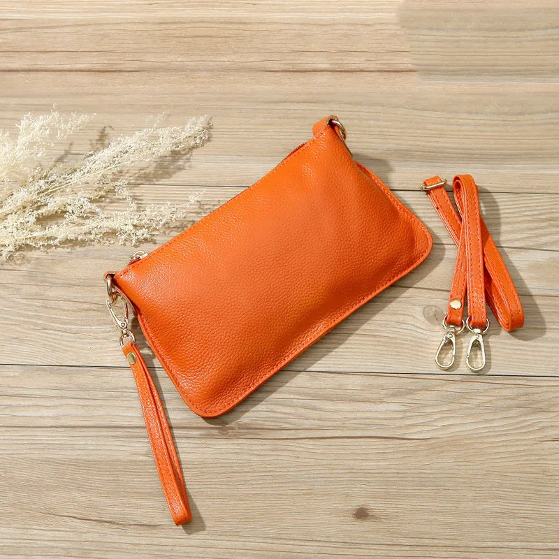 Gray Leather Wristlet Wallet Womens Small Minimalist Shoulder Purse Zip Crossbody Purse Slim Shoulder Bag for Women