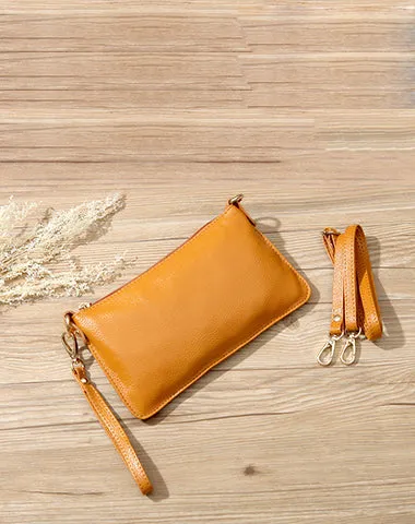 Gray Leather Wristlet Wallet Womens Small Minimalist Shoulder Purse Zip Crossbody Purse Slim Shoulder Bag for Women