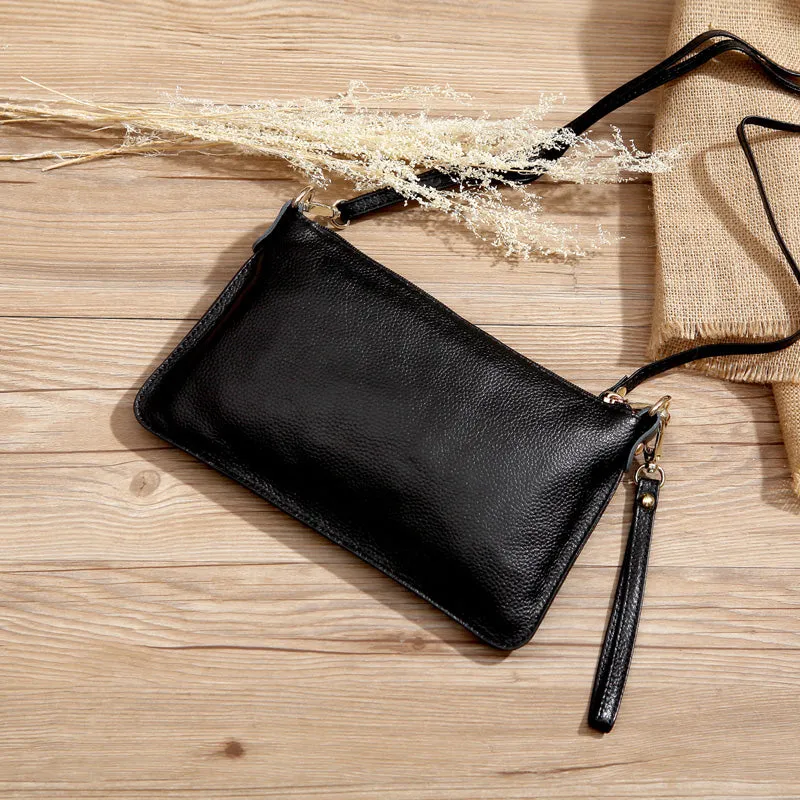 Gray Leather Wristlet Wallet Womens Small Minimalist Shoulder Purse Zip Crossbody Purse Slim Shoulder Bag for Women
