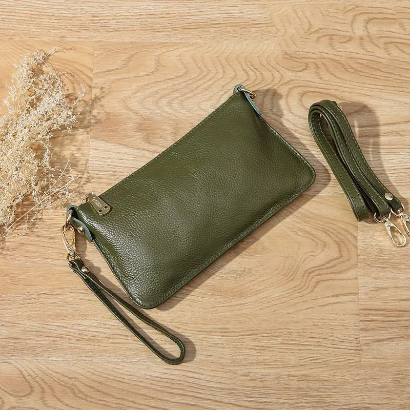 Gray Leather Wristlet Wallet Womens Small Minimalist Shoulder Purse Zip Crossbody Purse Slim Shoulder Bag for Women