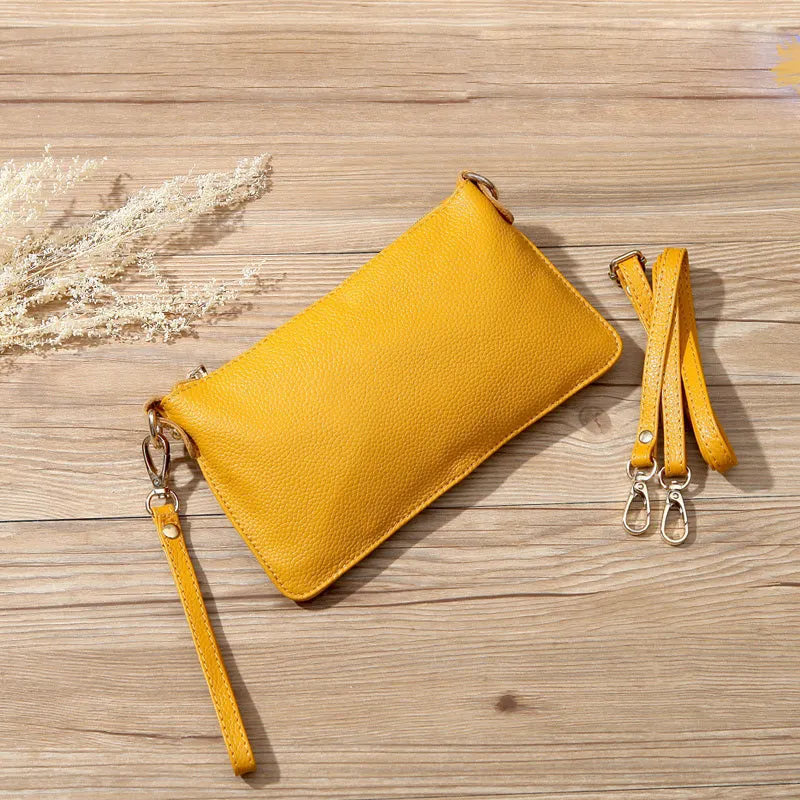 Gray Leather Wristlet Wallet Womens Small Minimalist Shoulder Purse Zip Crossbody Purse Slim Shoulder Bag for Women