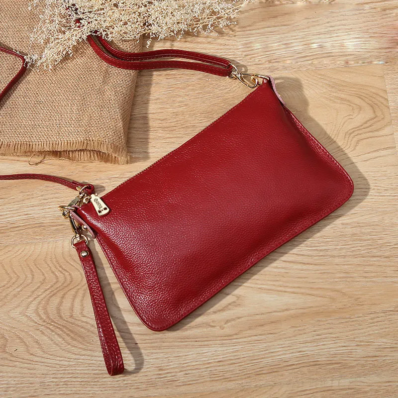 Gray Leather Wristlet Wallet Womens Small Minimalist Shoulder Purse Zip Crossbody Purse Slim Shoulder Bag for Women