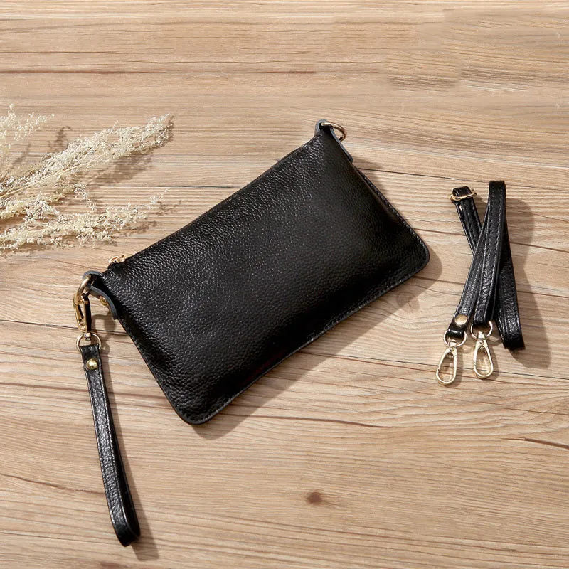 Gray Leather Wristlet Wallet Womens Small Minimalist Shoulder Purse Zip Crossbody Purse Slim Shoulder Bag for Women