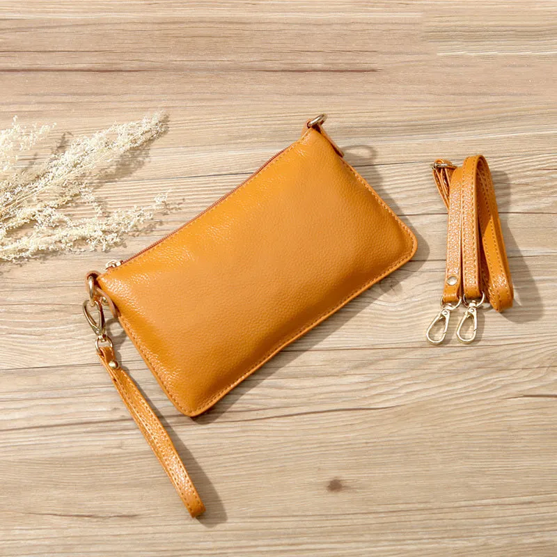 Gray Leather Wristlet Wallet Womens Small Minimalist Shoulder Purse Zip Crossbody Purse Slim Shoulder Bag for Women