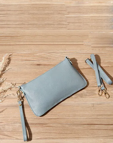 Gray Leather Wristlet Wallet Womens Small Minimalist Shoulder Purse Zip Crossbody Purse Slim Shoulder Bag for Women