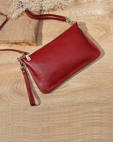 Gray Leather Wristlet Wallet Womens Small Minimalist Shoulder Purse Zip Crossbody Purse Slim Shoulder Bag for Women