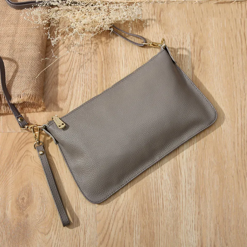 Gray Leather Wristlet Wallet Womens Small Minimalist Shoulder Purse Zip Crossbody Purse Slim Shoulder Bag for Women