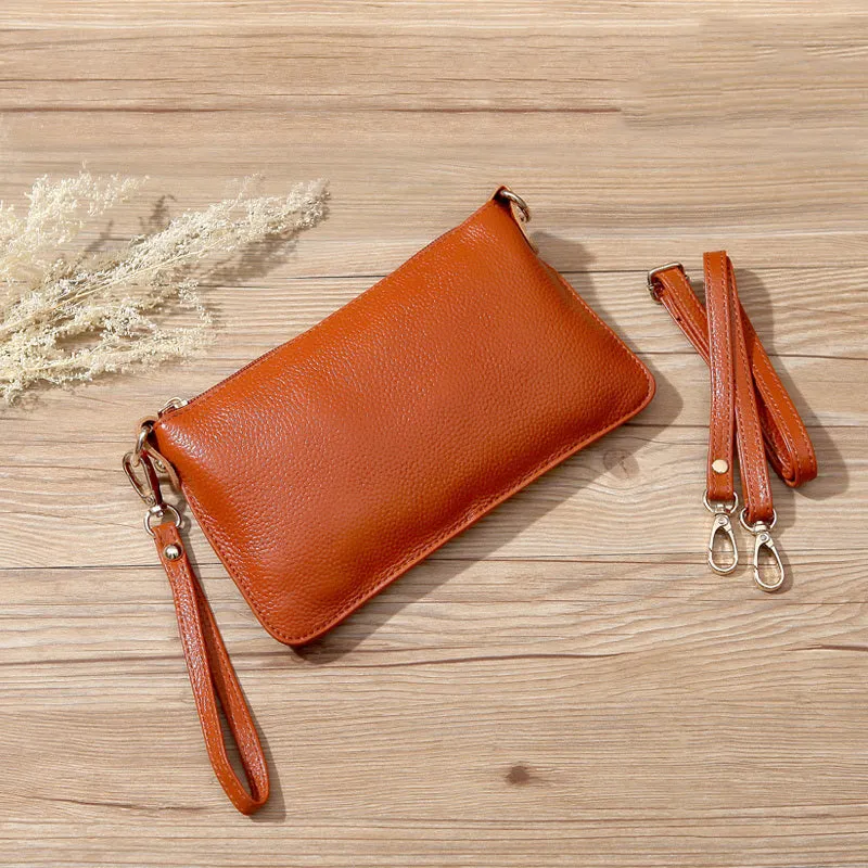 Gray Leather Wristlet Wallet Womens Small Minimalist Shoulder Purse Zip Crossbody Purse Slim Shoulder Bag for Women