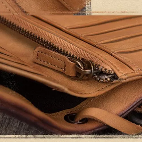 Gray Mens SMall Leather Biker Chain Wallet billfold Wallet Small Bifold Wallet for Men