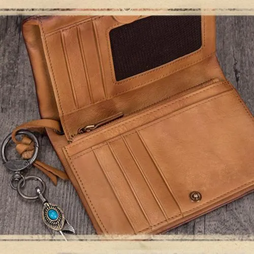 Gray Mens SMall Leather Biker Chain Wallet billfold Wallet Small Bifold Wallet for Men