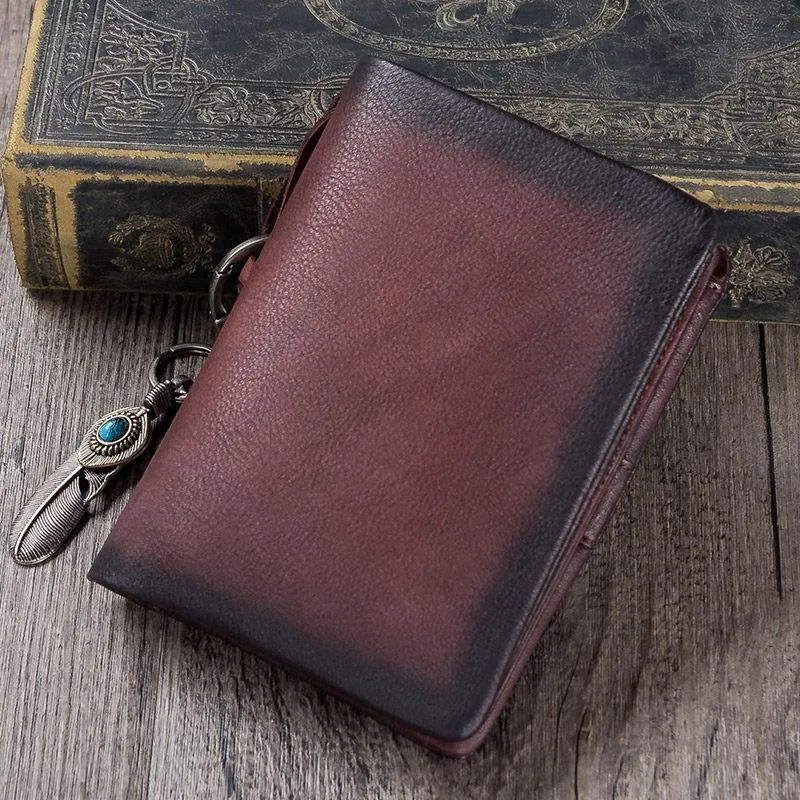 Gray Mens SMall Leather Biker Chain Wallet billfold Wallet Small Bifold Wallet for Men
