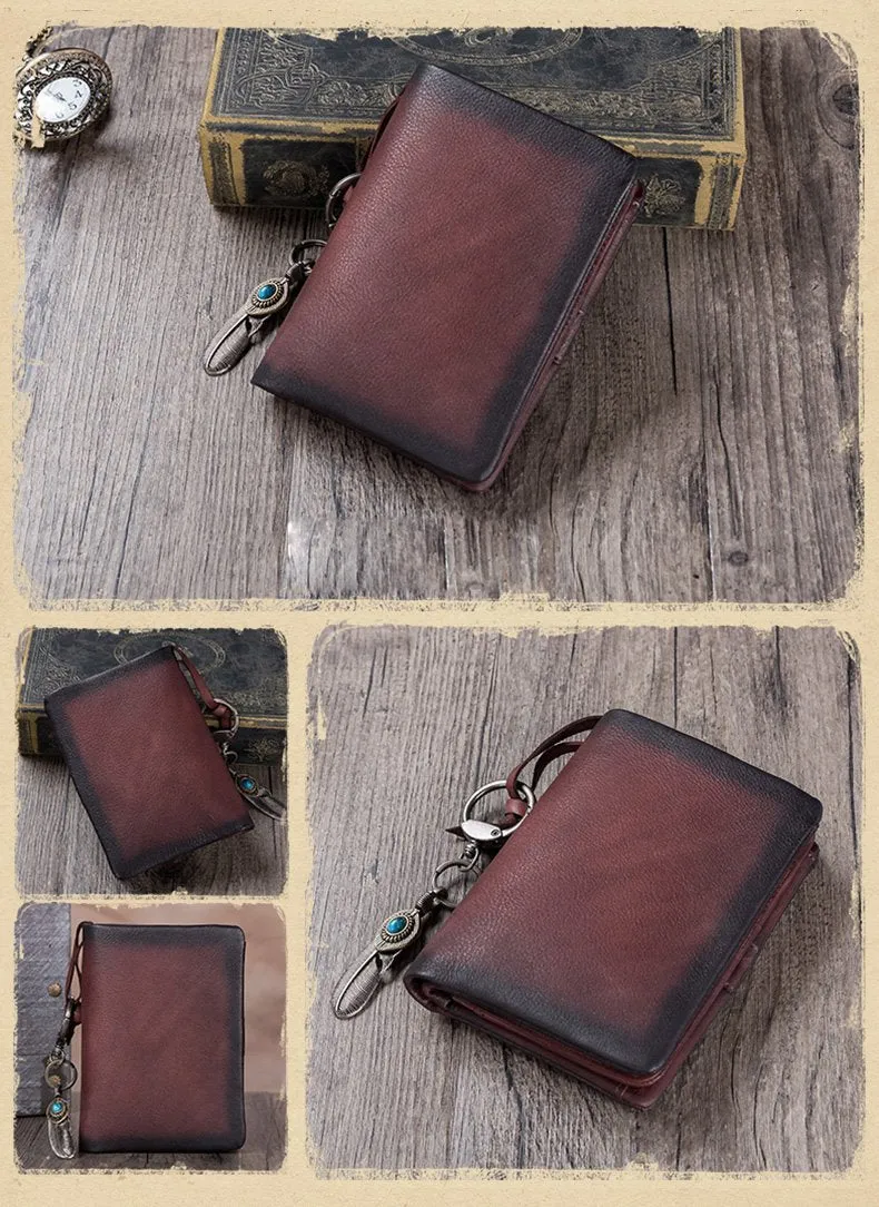 Gray Mens SMall Leather Biker Chain Wallet billfold Wallet Small Bifold Wallet for Men
