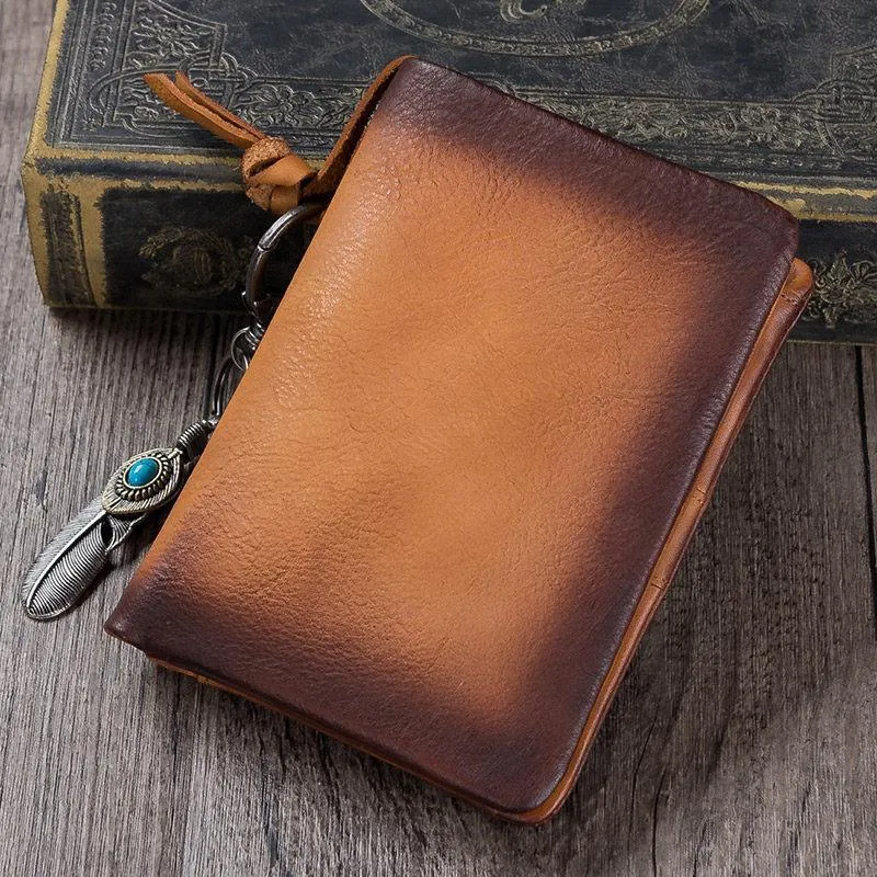 Gray Mens SMall Leather Biker Chain Wallet billfold Wallet Small Bifold Wallet for Men