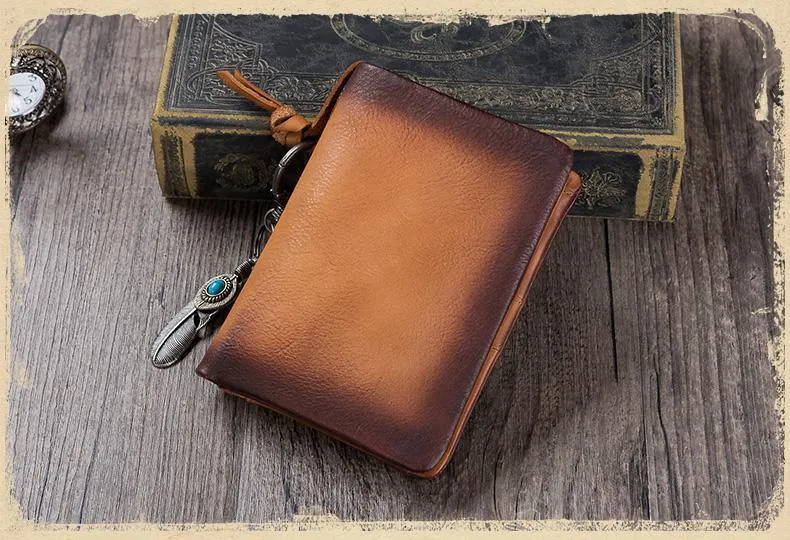 Gray Mens SMall Leather Biker Chain Wallet billfold Wallet Small Bifold Wallet for Men