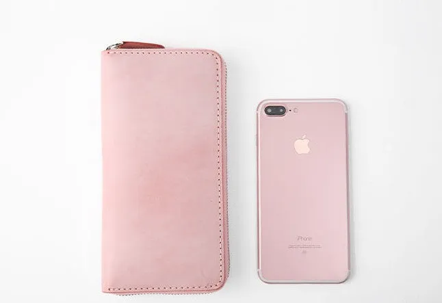 Gray Pink Womens Leather Zipper Long Wallet Phone Long Clutch Wallet for Women