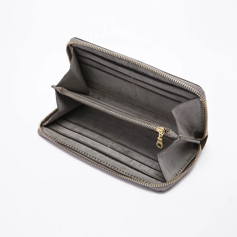 Gray Pink Womens Leather Zipper Long Wallet Phone Long Clutch Wallet for Women