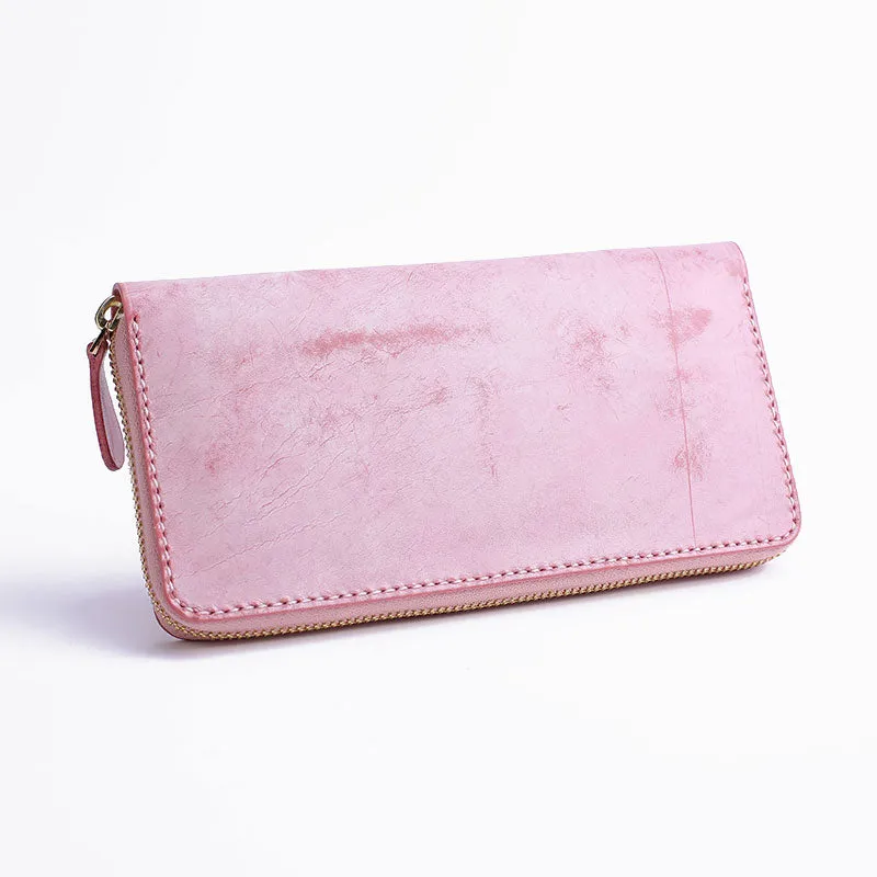 Gray Pink Womens Leather Zipper Long Wallet Phone Long Clutch Wallet for Women