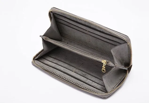 Gray Pink Womens Leather Zipper Long Wallet Phone Long Clutch Wallet for Women