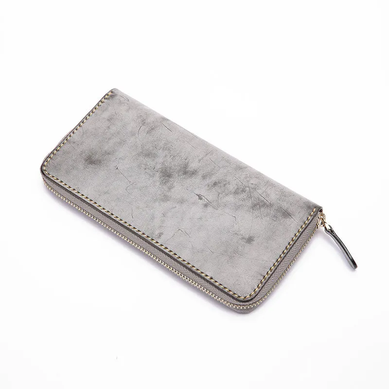 Gray Pink Womens Leather Zipper Long Wallet Phone Long Clutch Wallet for Women