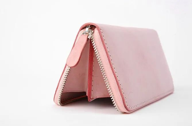 Gray Pink Womens Leather Zipper Long Wallet Phone Long Clutch Wallet for Women